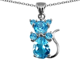 Original Star K™ Cat Pendant With Genuine Blue Topaz