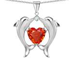 Original Star K™ Kissing Dolphins Pendant With Heart Shape 8mm Simulated Mexican Orange Fire Opal