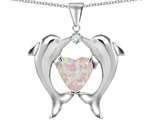 Original Star K™ Kissing Love Dolphins Pendant With 8mm Heart Shape Created Pink Opal