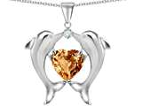 Original Star K™ Kissing Love Dolphins Pendant With Heart Shape 8mm Simulated Imperial Yellow Topaz