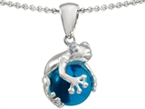 Original Star K™ Frog Pendant With 10mm Simulated Blue Topaz Ball