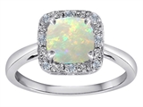 Tommaso Design™ Classic Cushion Cut Designer Ring with Genuine Diamonds and Opal
