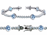 Original Star K™ High End Tennis Bracelet With 6pcs 7mm Cushion Cut Simulated Aquamarine
