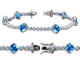 Original Star K™ High End Tennis Bracelet With 6pcs 7mm Simulated Cushion Cut Blue Topaz
