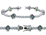 Original Star K™ High End Tennis Bracelet With 6pcs 7mm Cushion Cut Rainbow Mystic Topaz