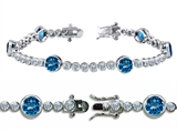 Original Star K™ High End Tennis Bracelet With 6pcs 6mm Round Simulated Blue Topaz
