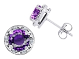 Original Star K™ Genuine 7mm Round Amethyst and Diamond earring Studs