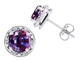 Original Star K™ Lab Created 7mm Round Simulated Alexandrite And Genuine Diamond Earring Studs