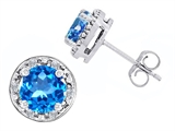 Original Star K™ Genuine 7mm Round Blue Topaz and Diamond earring Studs