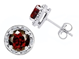 Original Star K™ Genuine 7mm Round Garnet and Diamond earring Studs
