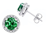 Original Star K™ Simulated 7mm Round Emerald and Genuine Diamond earring Studs