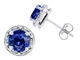 Original Star K™ Created 7mm Round Sapphire and Genuine Diamond earring Studs