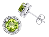 Original Star K™ Genuine 7mm Round Peridot and Diamond earring Studs
