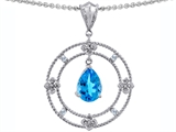 Tommaso Design™ Circle of Life Pendant with Genuine Pear Shape Blue Topaz and Diamonds