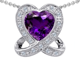 Tommaso Design™ Love Knot Pendant With Genuine Heart Amethyst 8mm And15 Genuine Diamonds