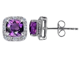Original Star K™ Genuine 7mm Cushion Cut Amethyst and Diamond earring Studs