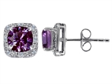 Original Star K™ Created 7mm Cushion Cut Simulated Alexandrite And Genuine Diamond Earring