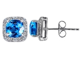 Original Star K™ Genuine 7mm Cushion Cut Blue Topaz and Diamond earring Studs