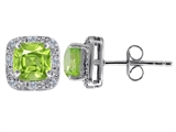 Original Star K™ Genuine 7mm Cushion Cut Peridot and Diamond earring Studs