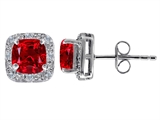 Original Star K™ Created 7mm Cushion Cut Ruby and Genuine Diamond earring Studs