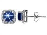 Original Star K™ Created 7mm Cushion Cut Star Sapphire and Genuine Diamond earring Studs