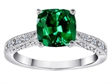 Original Star K™ Solitaire Engagement Ring with Cushion Cut Simulated Emerald and 6 Genuine Diamonds