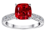 Original Star K™ Solitaire Engagement Ring with Cushion Cut Created Ruby and 6 Genuine Diamonds