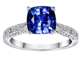 Original Star K™ Solitaire Engagement Ring with Cushion Cut Created Sapphire and 6 Genuine Diamonds