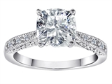 Original Star K™ Solitaire Engagement Ring with Cushion Cut Genuine White Topaz and 6 Genuine Diamonds