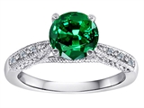 Original Star K™ Solitaire Engagement Ring with Round Simulated Emerald and 6 Genuine Diamonds