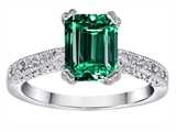 Original Star K™ Solitaire Engagement Ring with Emerald Cut Simulated Emerald and 6 Genuine Diamonds