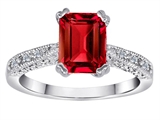 Original Star K™ Solitaire Engagement Ring with Emerald Cut Created Ruby and 6 Genuine Diamonds