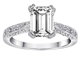 Original Star K™ Solitaire Engagement Ring with Emerald Cut Genuine White Topaz and 6 Genuine Diamonds