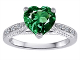 Original Star K™ Solitaire Engagement Ring with Heart Shape Simulated Emerald and 6 Genuine Diamonds