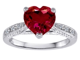 Original Star K™ Solitaire Engagement Ring with Heart Shape Created Ruby and 6 Genuine Diamonds