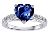 Original Star K™ Solitaire Engagement Ring with Heart Shape Created Sapphire and 6 Genuine Diamonds
