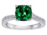 Original Star K™ Solitaire Engagement Ring with Cushion Cut Simulated Emerald and 6 Genuine Diamonds