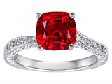 Original Star K™ Solitaire Engagement Ring with Cushion Cut Created Ruby and 6 Genuine Diamonds