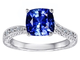 Original Star K™ Solitaire Engagement Ring with Cushion Cut Created Sapphire and 6 Genuine Diamonds