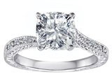Original Star K™ Solitaire Engagement Ring with Cushion Cut Genuine White Topaz and 6 Genuine Diamonds