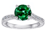 Original Star K™ Solitaire Engagement Ring with Round Simulated Emerald and 6 Genuine Diamonds