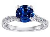 Original Star K™ Solitaire Engagement Ring with Round Created Sapphire and 6 Genuine Diamonds