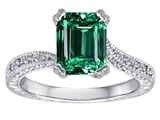 Original Star K™ Solitaire Engagement Ring with Emerald Cut Simulated Emerald and 6 Genuine Diamonds