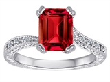Original Star K™ Solitaire Engagement Ring with Emerald Cut Created Ruby and 6 Genuine Diamonds
