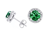 Tommaso Design™ Simulated 6mm Round Emerald and Genuine Diamond Earring Studs