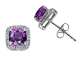 Tommaso Design™ Genuine 6mm Cushion Cut Amethyst and Diamond Earring Studs