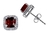 Tommaso Design™ Genuine 6mm Cushion Cut Garnet and Diamond Earring Studs