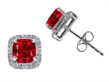 Tommaso Design™ Lab Created 6mm Cushion Cut Ruby and Genuine Diamond Earring Studs