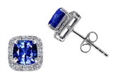 Tommaso Design™ Created 6mm Cushion Cut Sapphire and Genuine Diamond Earring Studs