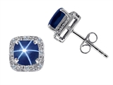 Tommaso Design™ Lab Created 6mm Cushion Cut Star Sapphire and Genuine Diamond Earring Studs